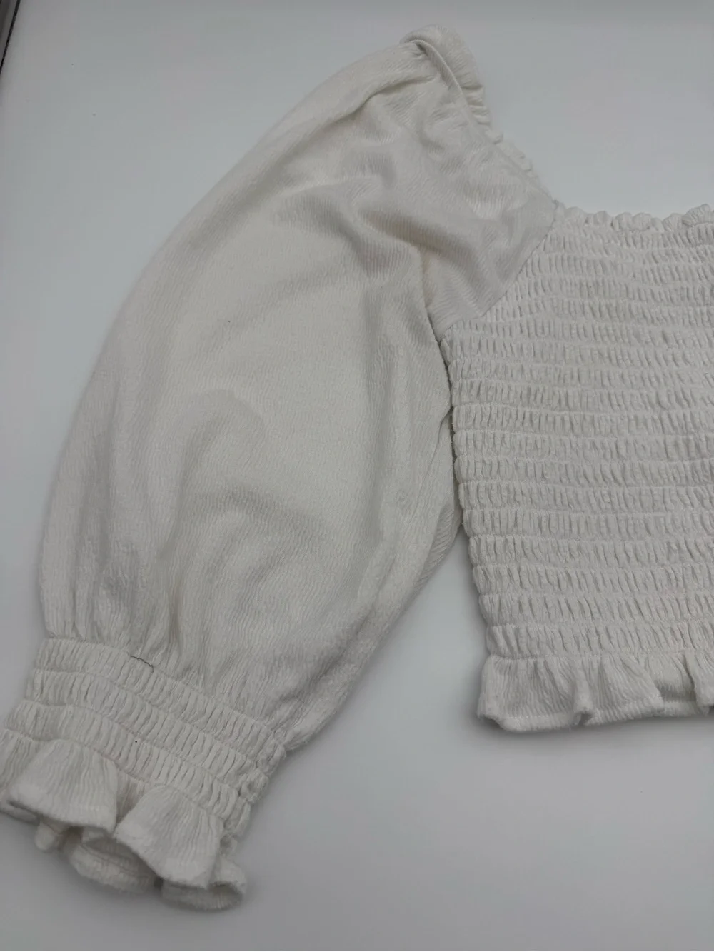 Free People White Smocked Puff Sleeve Crop Top